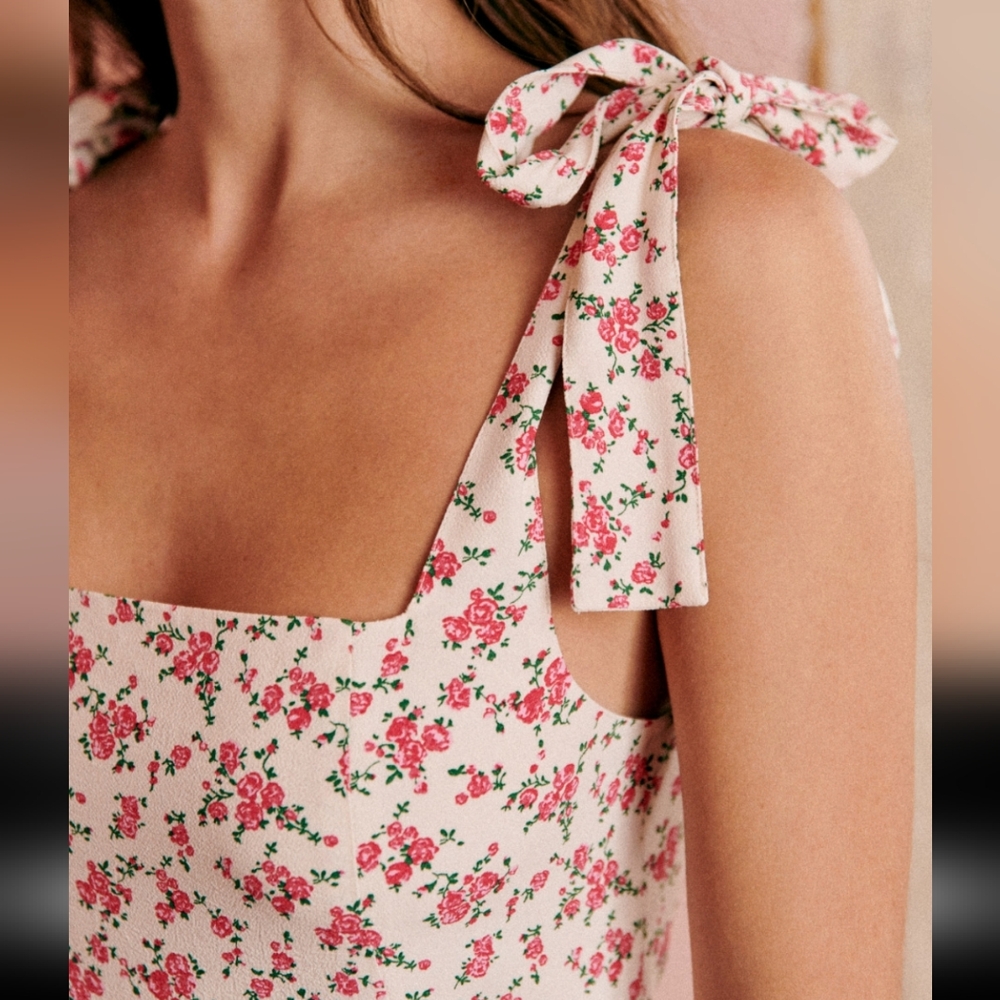 Sezane Dorotha Floral Midi Dress in White and Pink - Picture 5 of 6